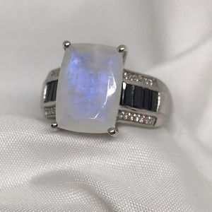 🌹Rainbow Moonstone with Black Spinel and Zircon Ring